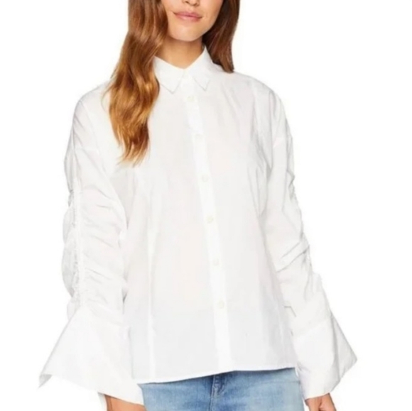 Free People Tops - Free People Large White Ruched Longsleeve Button Down Oversized Shirt